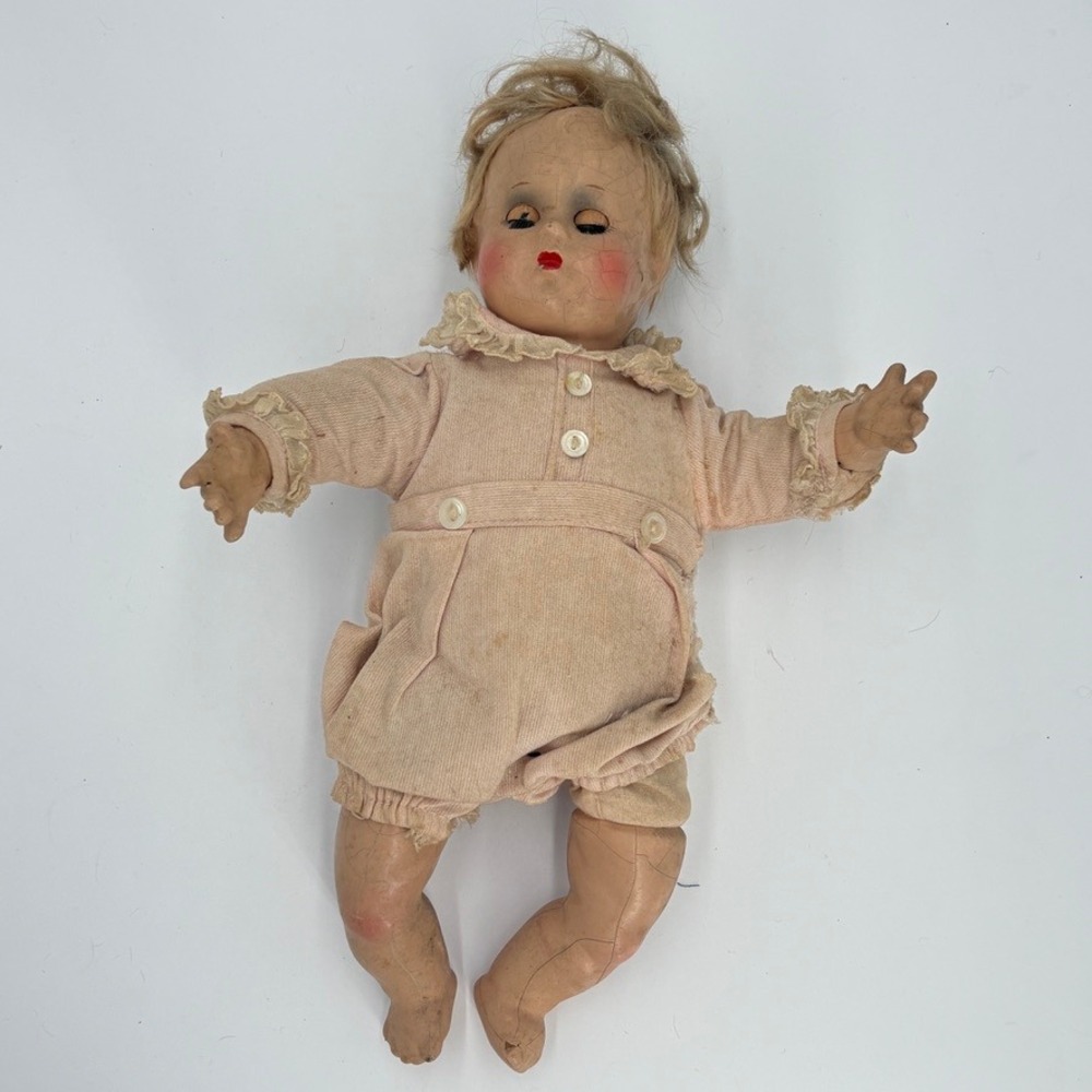 Antique Madame Alexander Composition Butch Baby Doll Romper Sleepy Eyes 1930s